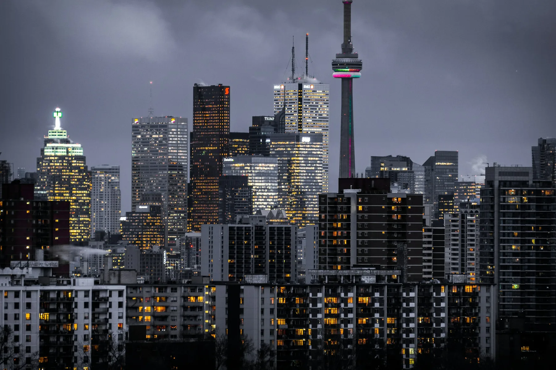 An illuminated modern city skyline